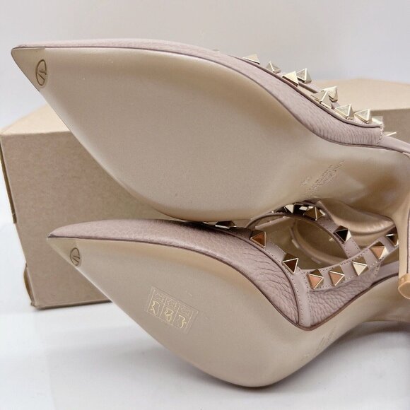 Valentino Rockstud Ankle Strap Pumps 100 Heel Poudre LeatherEU 36 - Picture 14 of 15